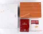 Deluxe Omega Wood Watch Box set w- Booklet and Card Folder